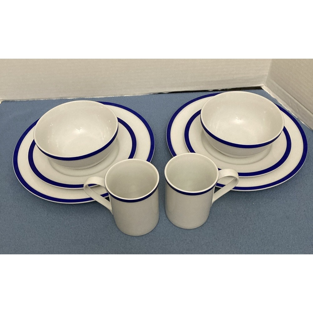 Guy Fieri 8-Piece Blue and White Bistro Dinnerware Set - Service for 2‎